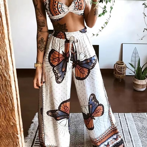 🦋✨BNWT✨🦋TWO PIECE BOHO BUTTERFLY SET🦋✨CROP TOP W WIDE LEG PANTS✨🦋 - Picture 6 of 6